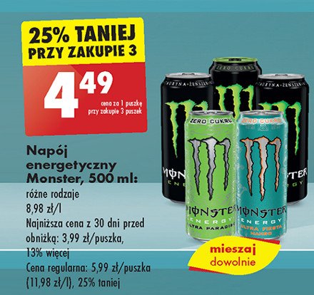 Napój energetyczny zero Monster energy classic promocja