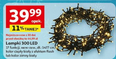 Lampki 300 LED 12 funkcji, wew.-zew., dł. 14,77 cm, kolor ciepły biały z efektem flash lub kolor zimny biały promocja w Auchan