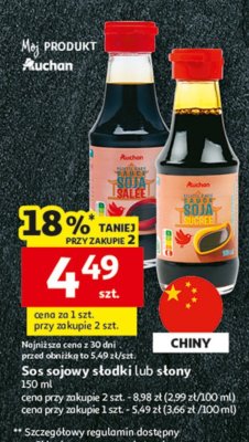 Sos sojowy Auchan słodki lub słony promocja w Auchan