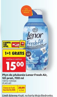 Płyn do płukania Fresh Air, różne rodzaje 1+1 GRATIS Lenor promocja w Biedronka