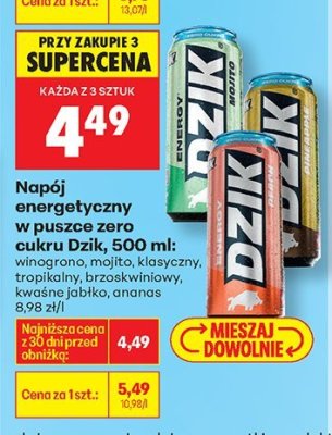 Napój energetyczny zero cukru Dzik, 500 ml klasyczny promocja w Biedronka