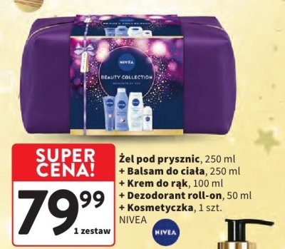 Żel pod prysznic NIVEA + Balsam do ciała + Krem do rąk + Dezodorant roll-on + Kosmetyczka promocja w Intermarche