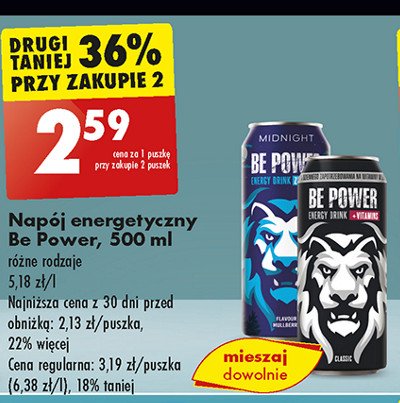 Napój energetyczny midnight zero Be power promocja