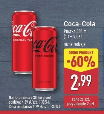 Napój Coca-cola zero promocja w Aldi