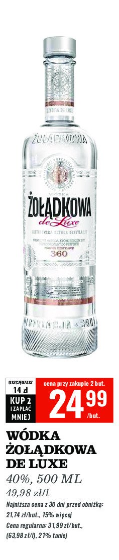 Wódka Żołądkowa gorzka de luxe promocja w Biedronka