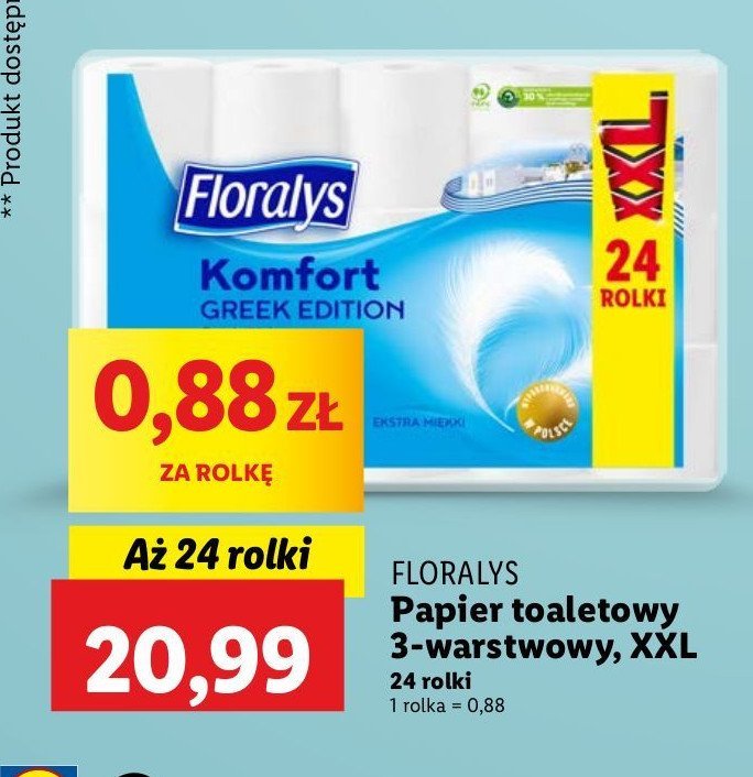 Papier toaletowy klasyczny biały Floralys promocja w Lidl