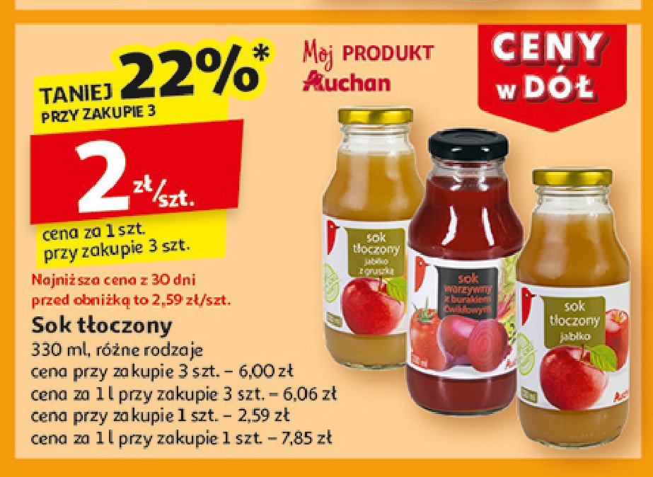 Sok tłoczony z jabłek Auchan promocja w Auchan