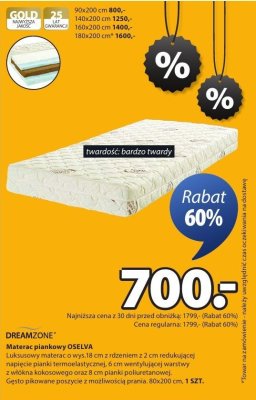 Materac piankowy OSELVA promocja w Jysk