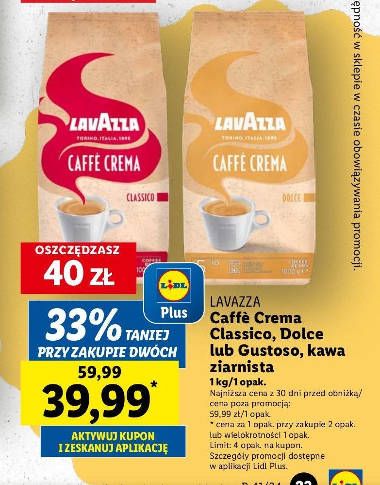 Kawa Lavazza caffe crema classico promocja