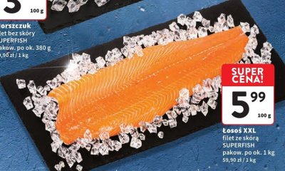 Łosoś XXL filet ze skórą SUPERFISH pakow. po ok. 1 kg promocja w Intermarche