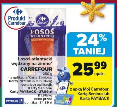 Łosoś atlantycki wędzony na zimno Carrefour promocja w Carrefour