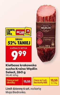 Kiełbasa krakowska sucha Kraina Wędlin Select, 260 g promocja w Biedronka