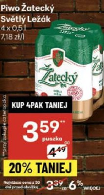 Piwo Žatecký Svetlý Ležák 4x0.5l promocja w Delikatesy Centrum