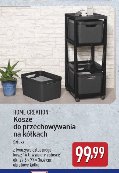 Kosze do przechowywania na kółkach 29.6 x 77 x 36.6 cm Home creation promocja w Aldi