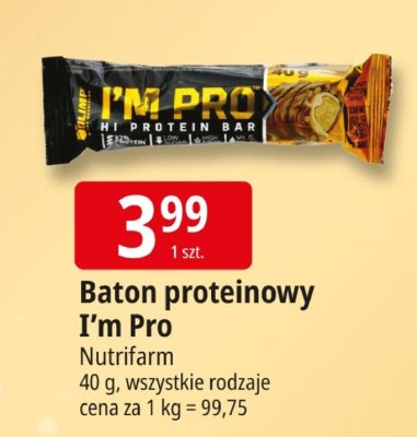 Baton proteinowy I'm Pro Nutrifarm promocja w Leclerc