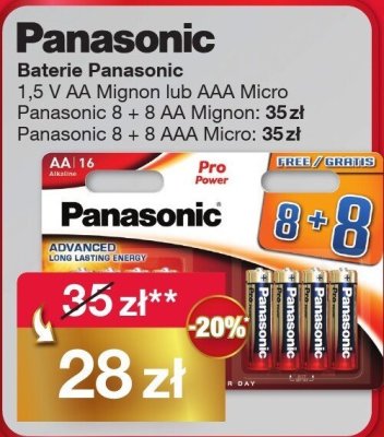 Baterie Panasonic 1,5 V AA Mignon lub AAA Micro Panasonic 8 + 8 AA Mignon: 35 zł Panasonic 8 + 8 AAA Micro: 35 zł promocja w Woolworth
