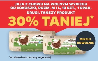 Jaja z chowu na wolnym wybiegu od kokoszki, rozm. M 1 L, 10 szt., 1 opak., drugi, tańszy produkt 30% taniej promocja w Netto