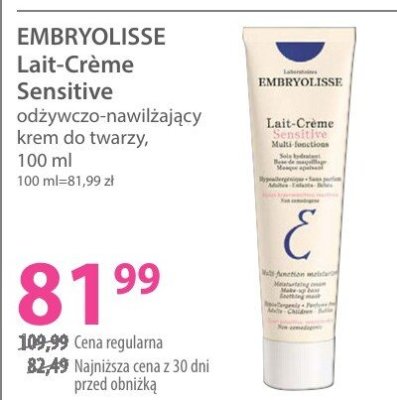 Krem odżywczo-nawilżający do twarzy EMBRYOLISSE Lait-Crème Sensitive promocja w Hebe