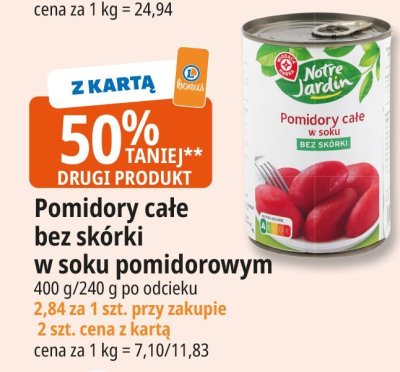 Pomidory całe bez skórki w soku pomidorowym promocja w Leclerc