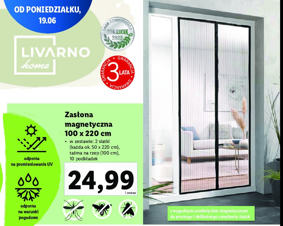 Zas艂ona magnetyczna 100 x 220 cm LIVARNO HOME promocja