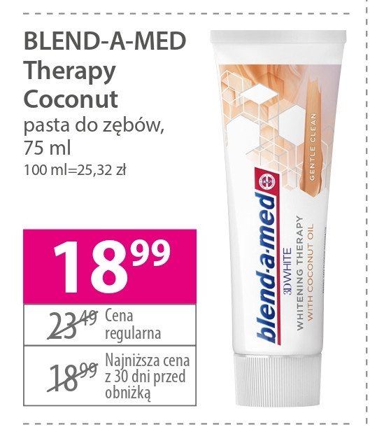 Pasta do z臋b贸w delikatne czyszczenie Blend-a-med 3d white whitening therapy promocja