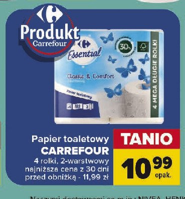 Papier toaletowy rumiankowy classic & comfort Carrefour essential promocja