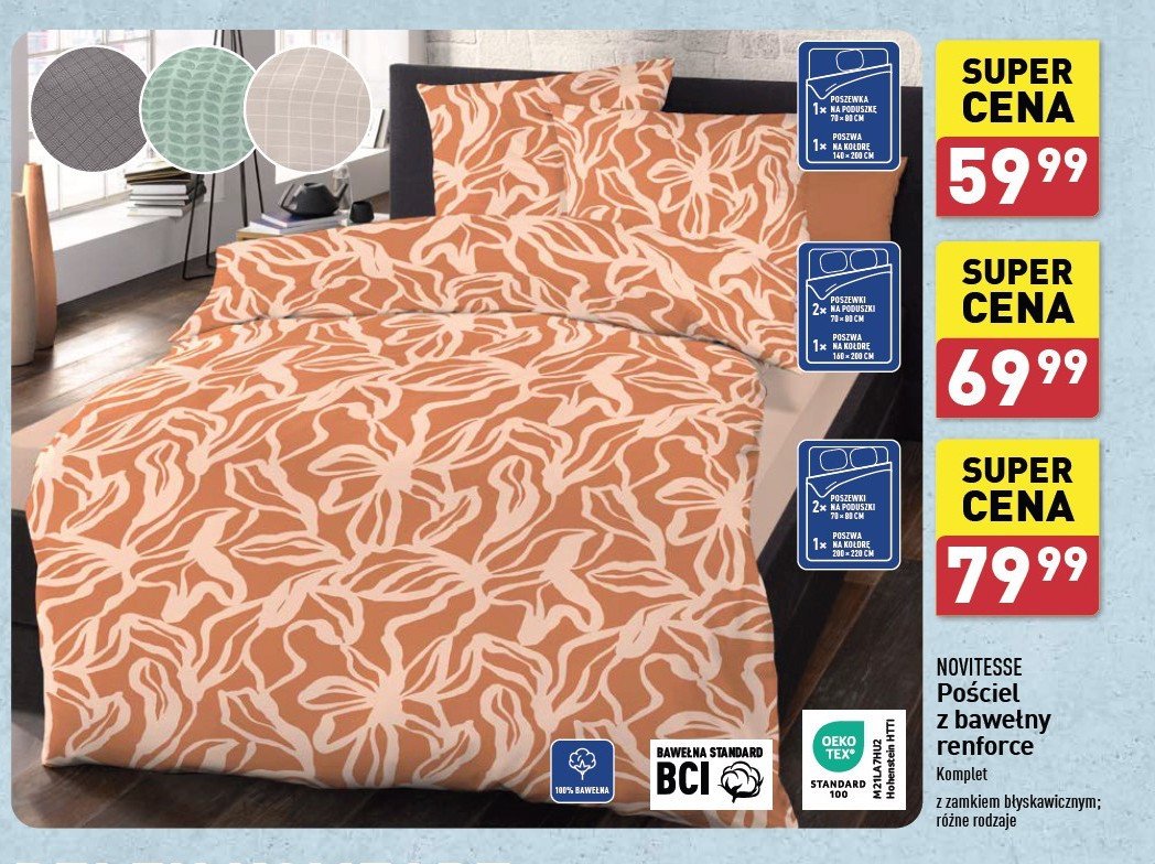 Komplet pościeli z bawełną 200 x 220 cm + 2 x 70 x 80 cm Novitesse promocja