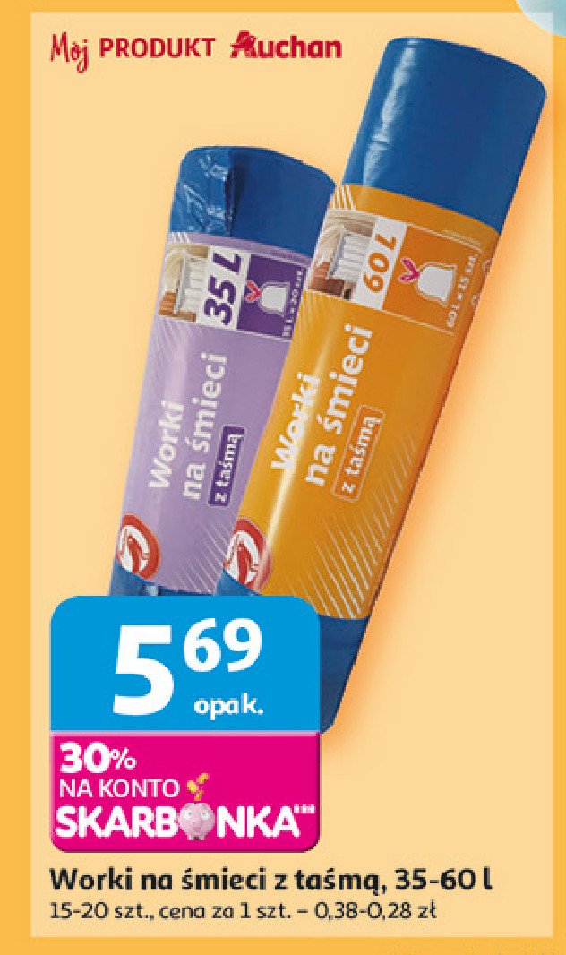 Worki na śmieci z taśmą  60 l Auchan promocja w Auchan