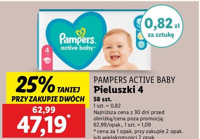 Pieluchy maxi Pampers active baby-dry promocja w Lidl