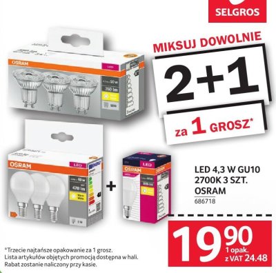Żarówka LED 4,3W GU10 2700K 3 szt. Osram promocja 2+1 promocja w Selgros