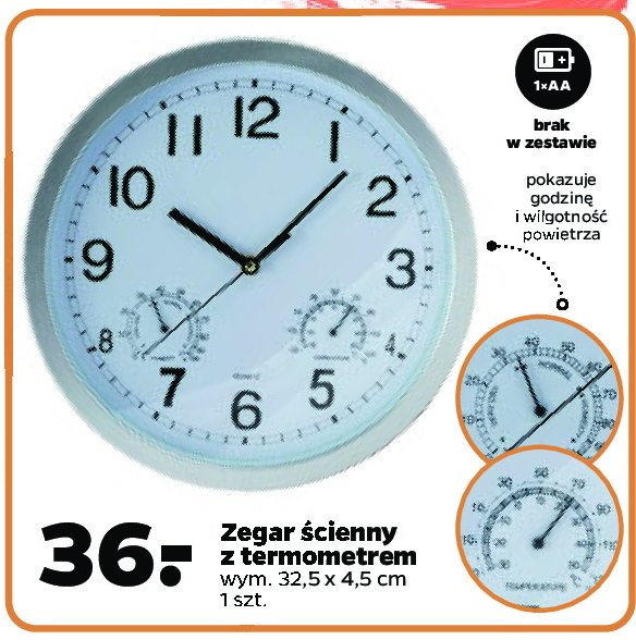 Zegar ścienny z termometrem 32.5 x 4.5 cm promocja