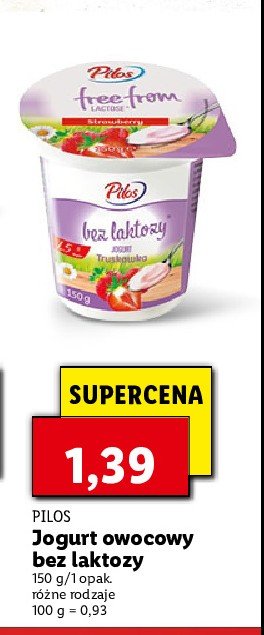 Jogurt truskawkowy bez laktozy Pilos promocja