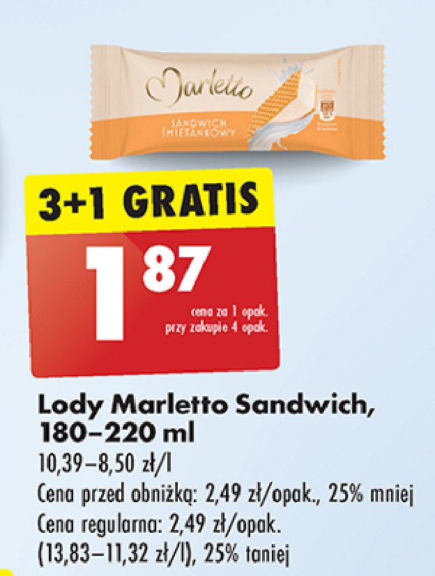 Lody sandwich śmietankowy Marletto promocja