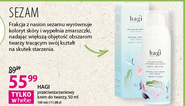Krem do twarzy naturalny anti aging magnolia algi morskie Hagi promocja