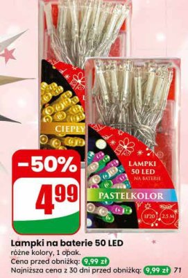 Lampki na baterie 50 LED różne kolory promocja w Dino