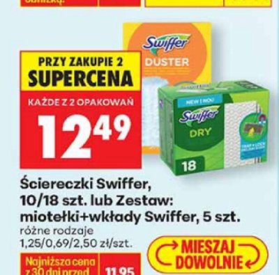 Ściereczki Swiffer, 10/18 szt. lub Zestaw: miotełki+wkłady Swiffer, 5 szt. promocja w Biedronka