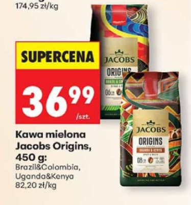 Kawa mielona Jacobs Origins, 450 g: Brazylia&Colombia, Uganda&Kenya promocja w Biedronka
