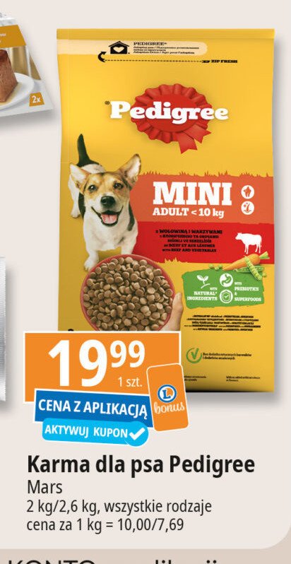 Karma dla psa mini adult z wołowiną Pedigree vital promocja w Leclerc