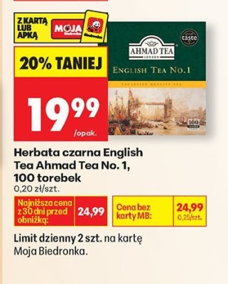 Herbata czarna English Tea Ahmad Tea No. 1, 100 torebek promocja w Biedronka
