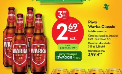 Piwo Warka Classic butelka zwrotna promocja w Żabka