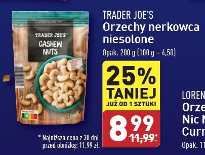 Orzechy nerkowca prażone niesolone Trader joe's promocja w Aldi