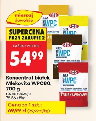 Koncentrat białek Mlekovita WPC80, 700 g różne rodzaje promocja w Biedronka