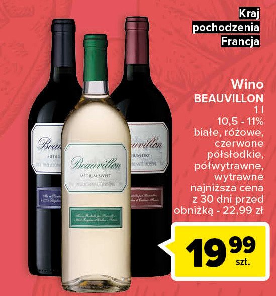 Wino Beauvillon medium dry promocja