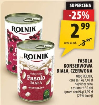Fasola konserwowa biała, czerwona Rolnik promocja w Arhelan