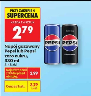 Napój gazowany Pepsi lub Pepsi zero cukru, 330 ml promocja w Biedronka