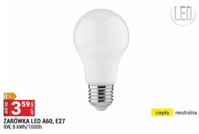 Żarówka LED A60, E27 8W, 8 kWh/1000h promocja w Merkury Market