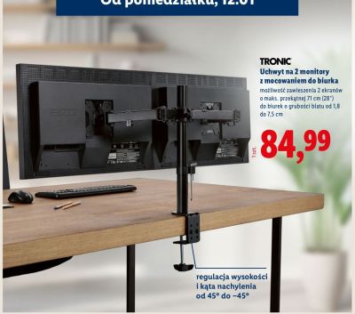 Uchwyt na 2 monitory z mocowaniem do biurka  promocja w Lidl