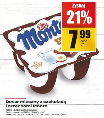 Deser mleczny z czekoladą i orzechami Monte promocja w Supeco