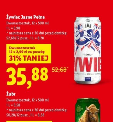 Piwo Żubr 12x500 ml promocja w Lidl