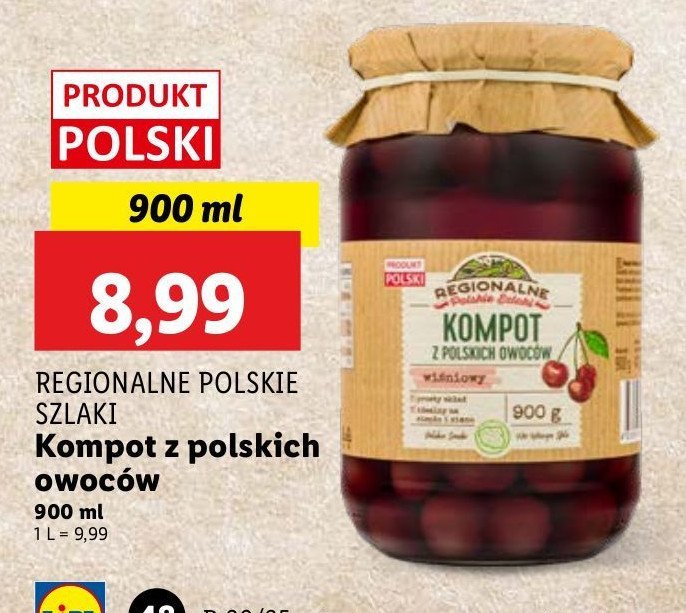 Kompot z polskich owoców wiśniowy REGIONALNE SZLAKI promocja w Lidl